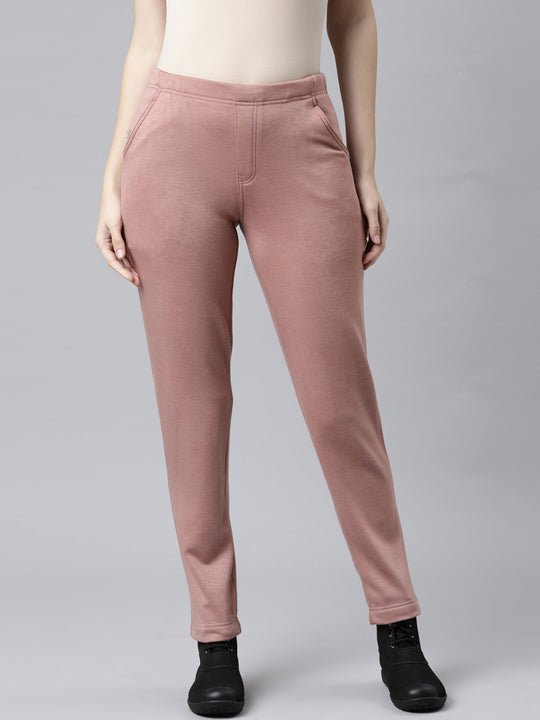 Women Solid Dusty Pink Mid Rise Ultra Warm Jogger
