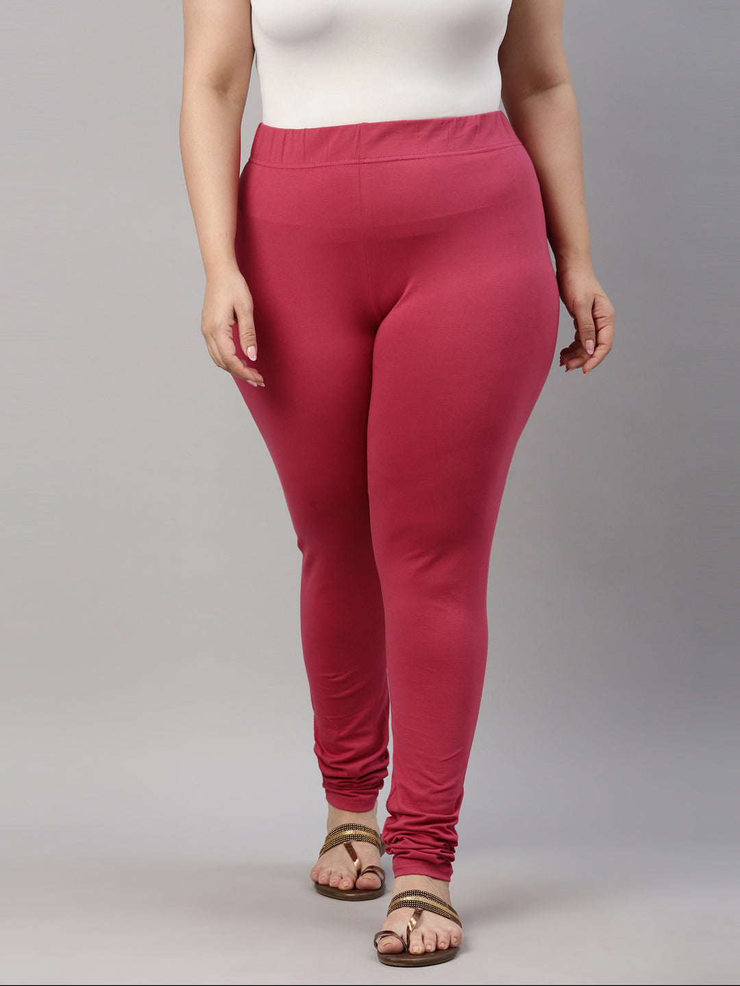 Women Dark Pink Cotton Churidar Leggings