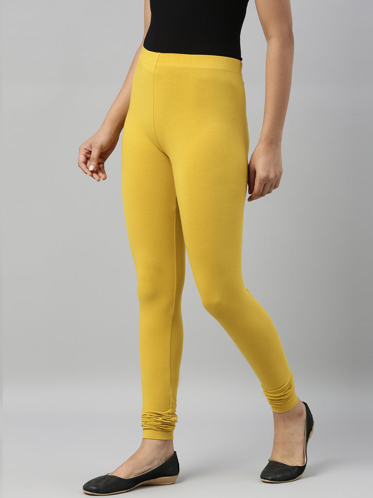 Women Yellow Cotton Churidar Leggings