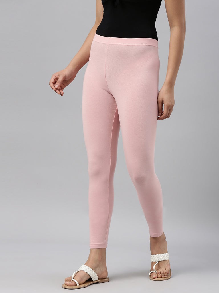 Women Solid Young Pink Slim Fit Ankle Length Leggings - Tall