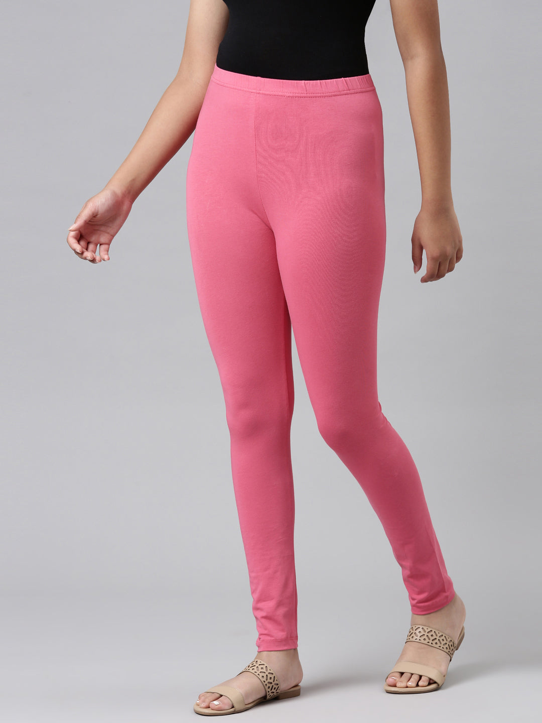 Girls Solid Light Rose Ankle Length Leggings