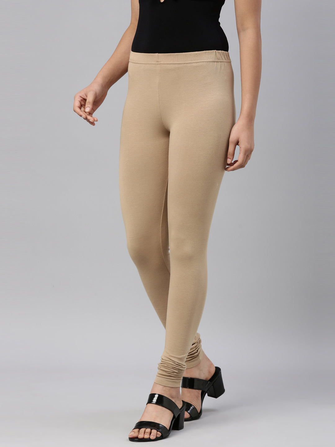 Buy Nityakshi Beige / Cream color Full Ankle Length Churidar Cotton Leggings  Free Size Up to XL 4 Ways Stretchable with Miyani & Elasctic Supports For  Women & Girls Online at Low