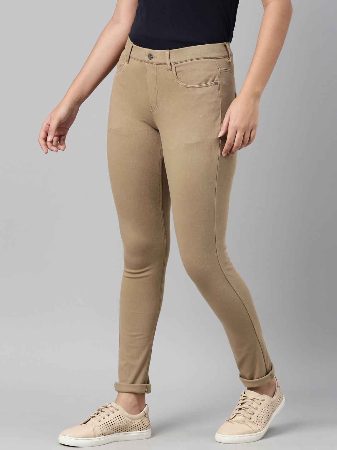 GO COLORS Regular Fit Women Khaki Trousers - Buy GO COLORS Regular