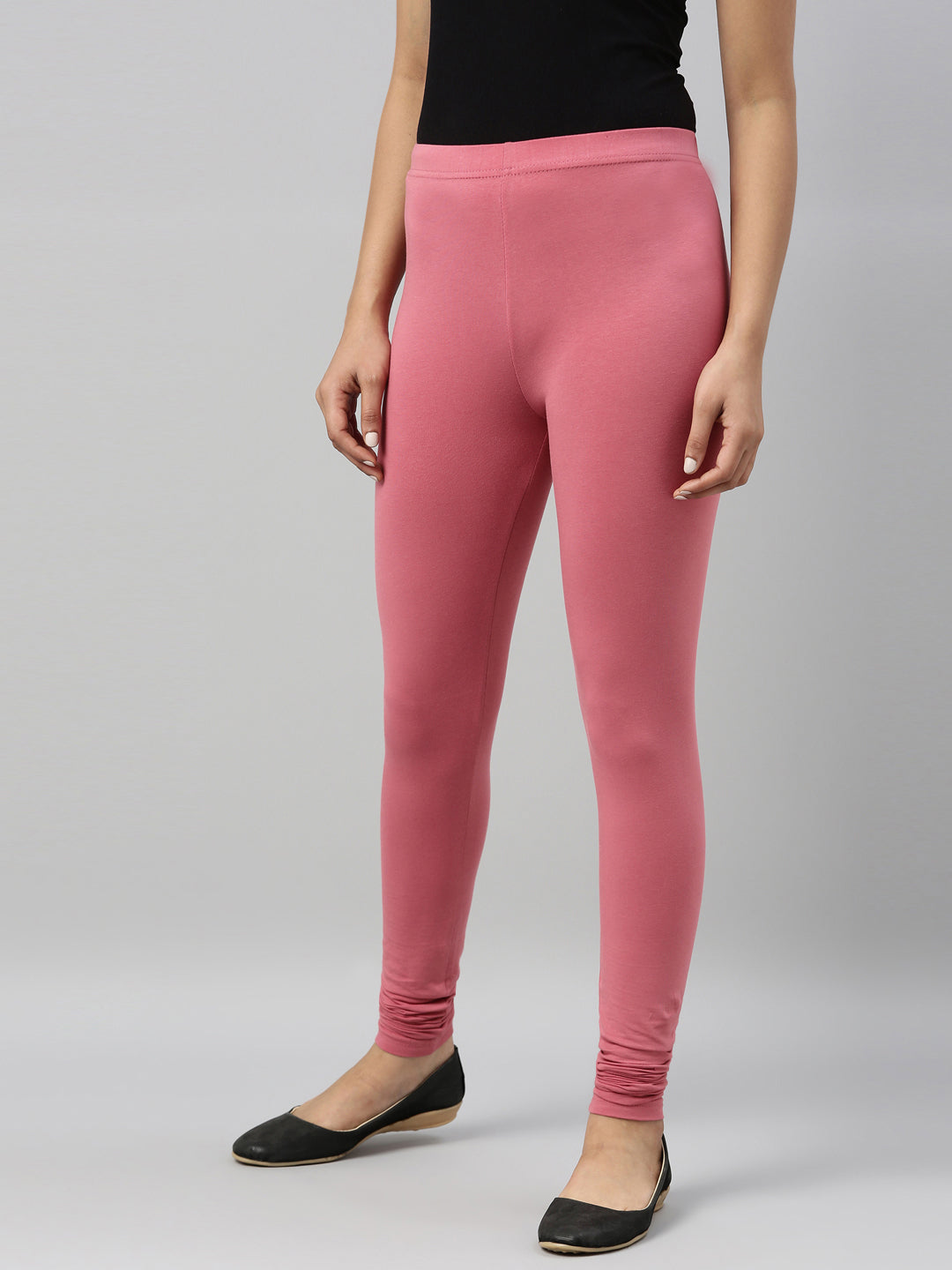 Huggy Women Hot Pink Solid Churidar-Length Leggings (L) - Yavonne