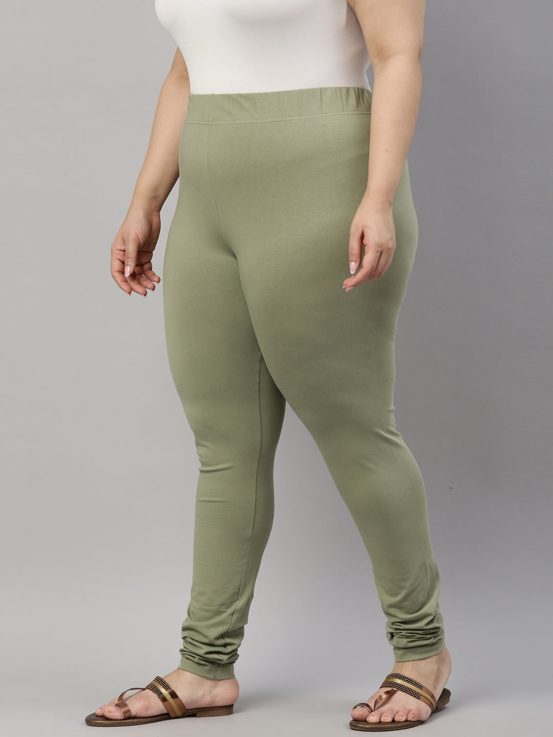 Buy N-Gal 4 Way Luxury Cotton Lycra Women's Diamond Cut Indian Churidar  Leggings - Parrot Green Online