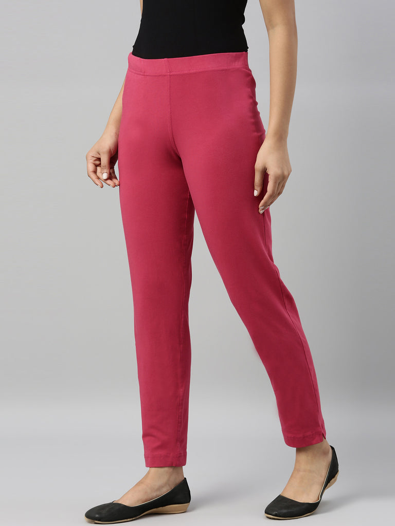 Buy Women's Solid Bright Red Viscose Casual Pants Online | Go Colors