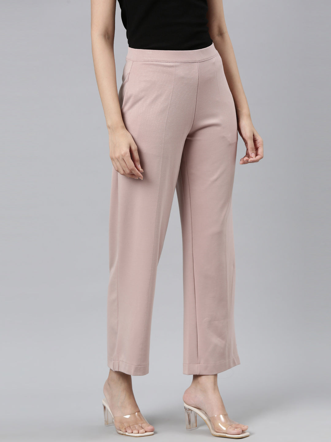 Women Solid White Stretch Ponte Pants