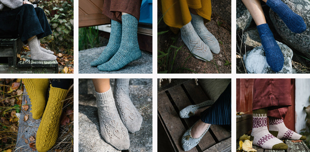 Images of the first eight sock designs.