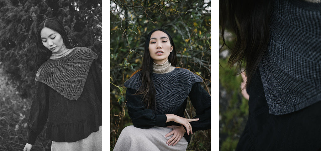 Three images of the Grounded sweater, with inverted secondary colors.