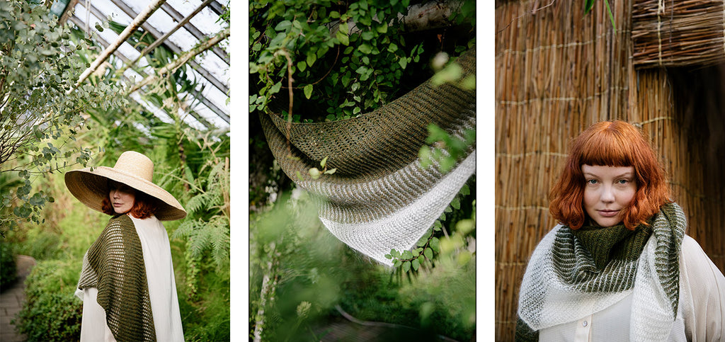 Three images of the Seamist shawl.