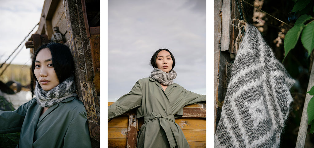 Three images of the Snowfield cowl.