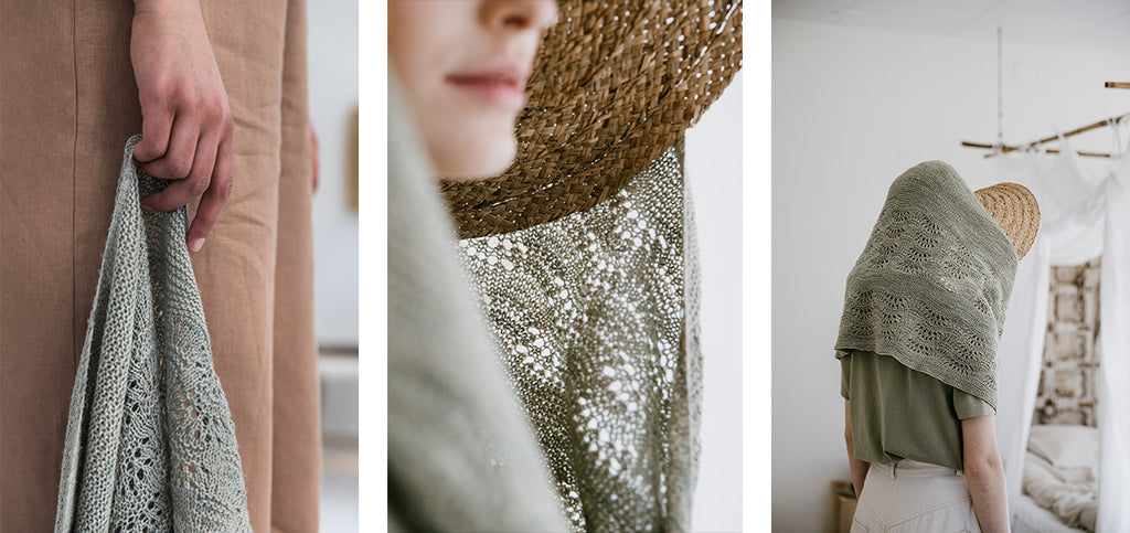 Three more images of the Sommernacht shawl and its details.