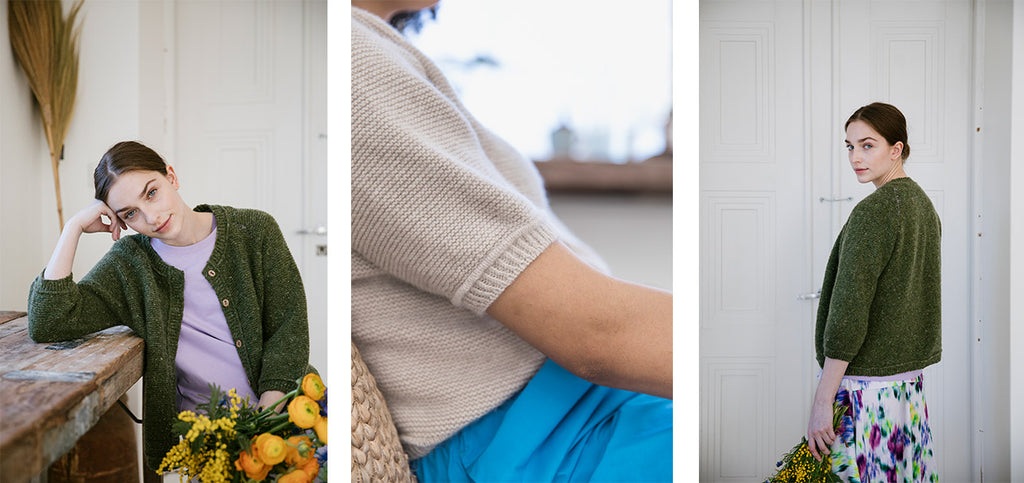 Three images of the Skagen cardigan, including a different color.