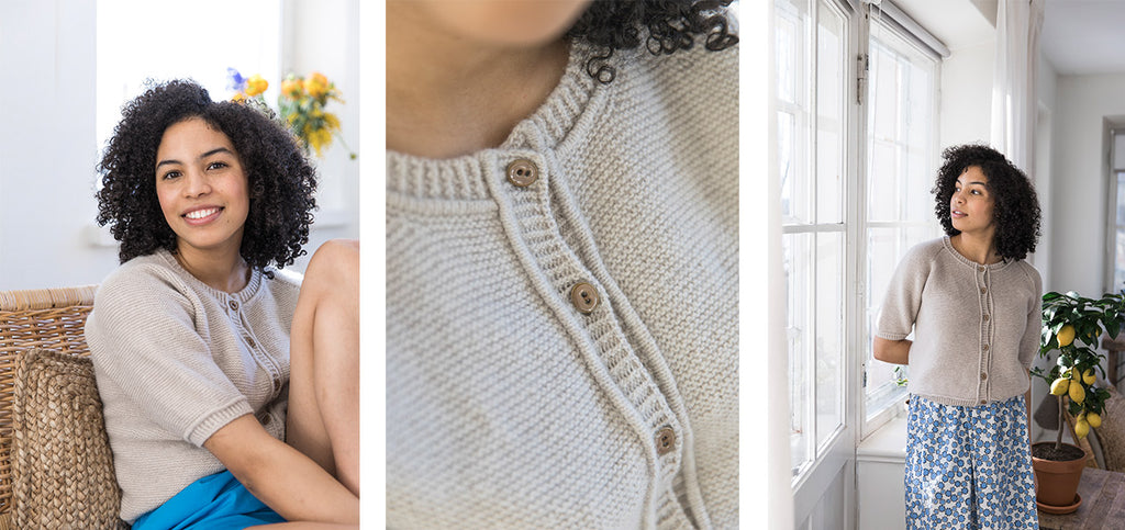 Three images of the Skagen cardigan.