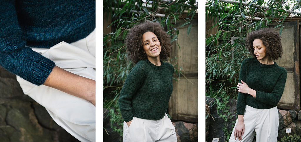 Three more images of the Lento sweater, in two different colors.