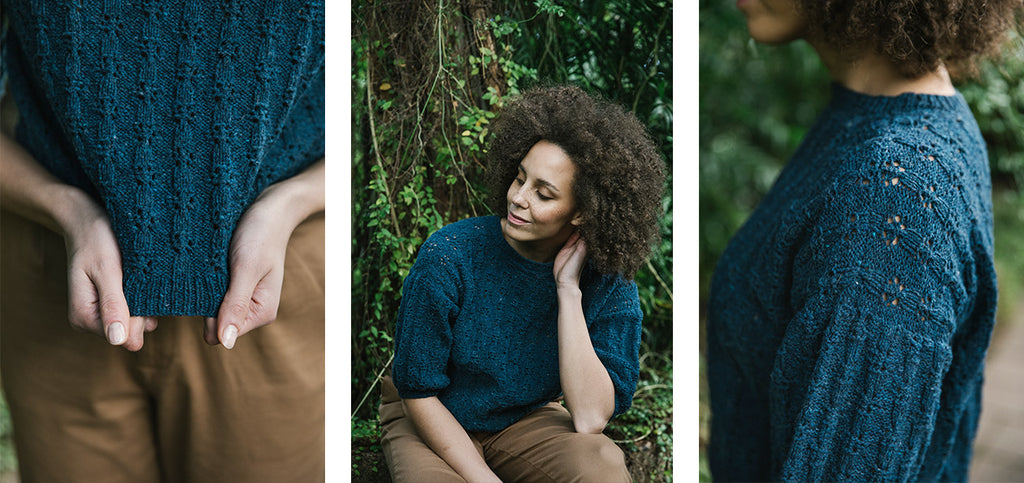 Three more images of the Blåsippa sweater and its details.