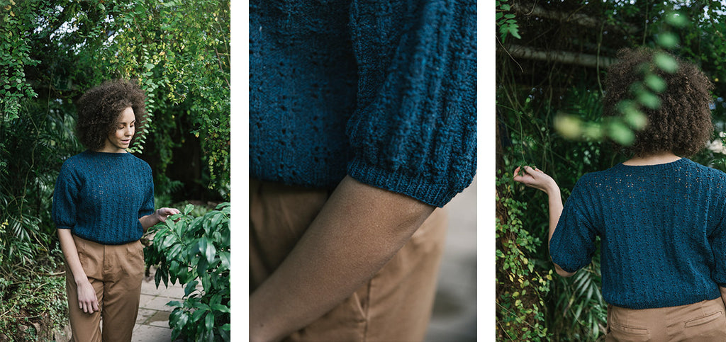 Three images of the Blåsippa sweater.