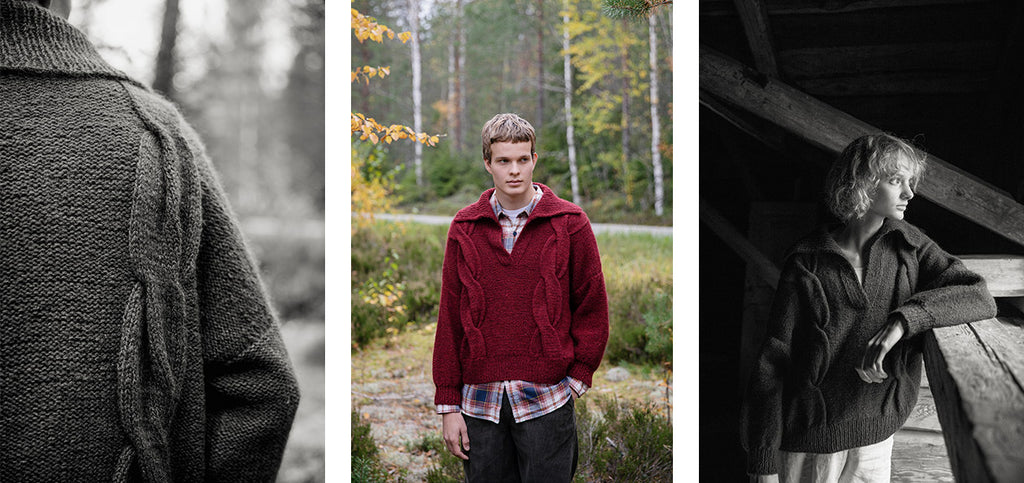 Three more images of the Wider sweater, on two models.