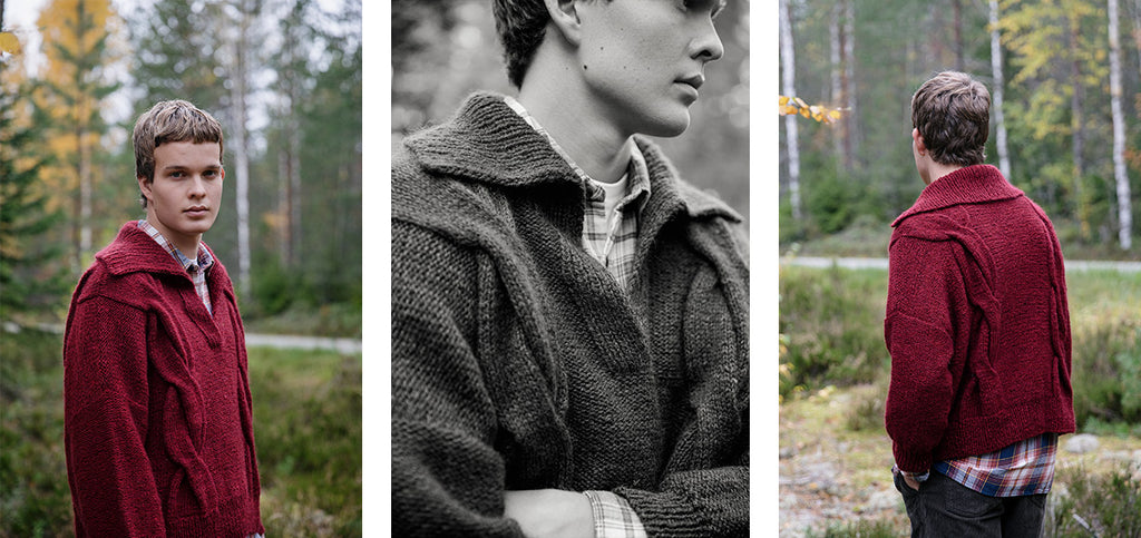 Three images of the Wider sweater.