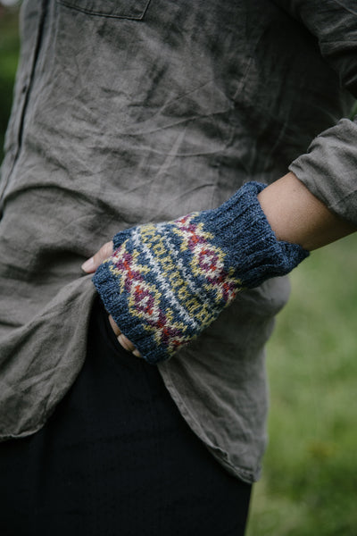 The Tamto mitts, worn by a model.