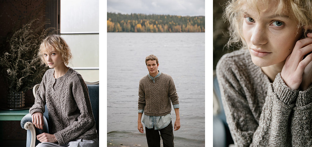 Three more images of the Kodikas sweater, on two models.