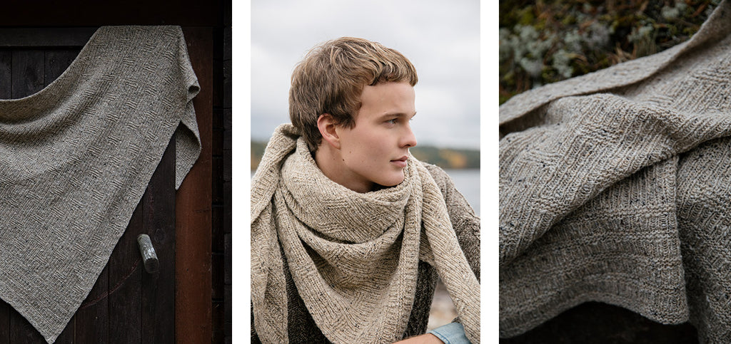 Three more images of the Simple Dimple shawl and its details.