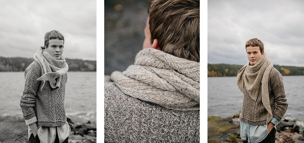 Three images of the Simple Dimple shawl.