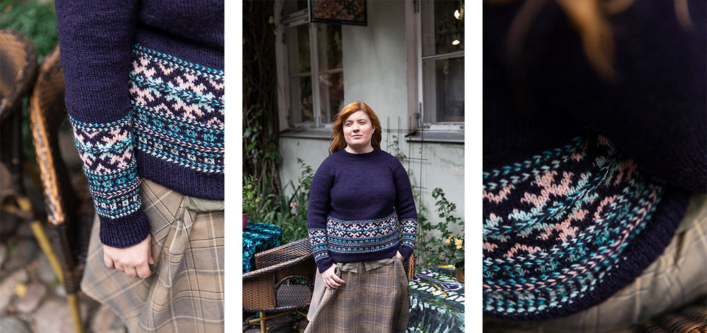 Three images of the Tuljak sweater, worn by Aleks.