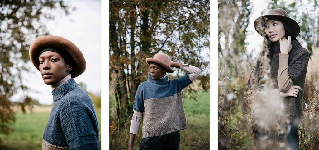 Three more images of the Ascend sweater, in two colors.