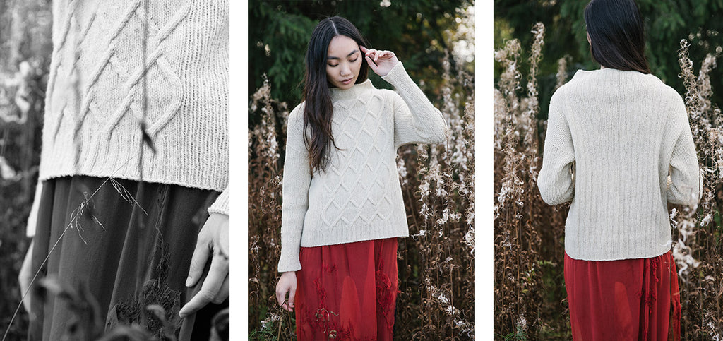 Three images of the Dyyni sweater.