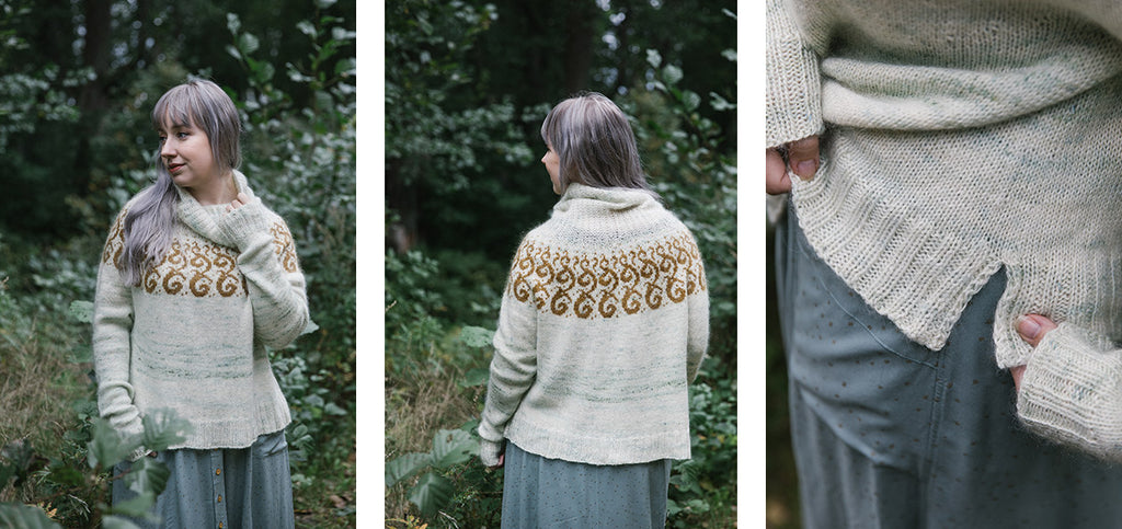 Three images of the Mohair fugde sweater, worn by Anna Johanna.