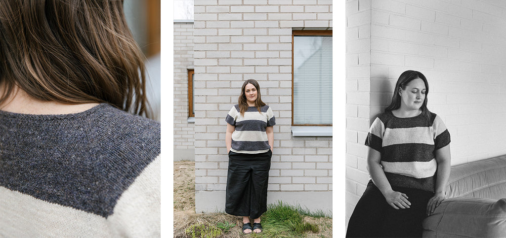 Three images of the Elin sweater, worn by Veera.