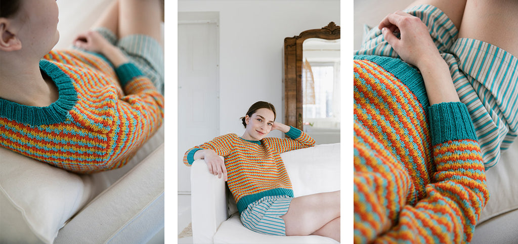 Three images of the Funfetti sweater.