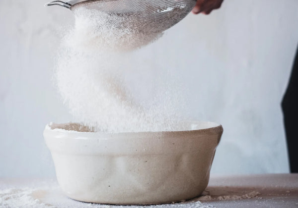 lupin flour in a sieve