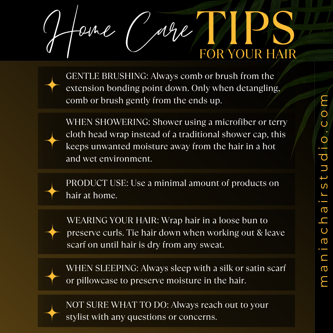 A list of tips on how to care for your hair extension while at home
