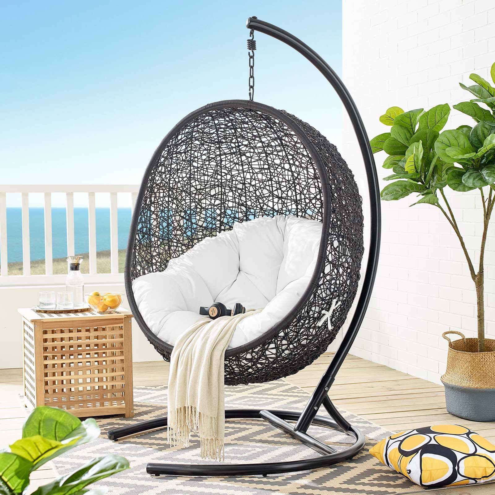 white swing chair outdoor