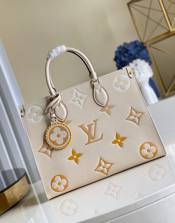 Louis Vuitton Onthego MM Summer Blue in Embossed Grained Cowhide Leather  with Gold-tone - US