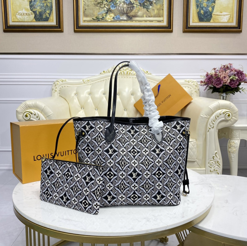 Louis Vuitton Black and White Jacquard and Calfskin Since 1854 on The Go GM Tote Gold Hardware, 2020, Handbag