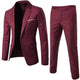 2Pcs/Set Plus Size Men Solid Color Long Sleeve Lapel Slim Button Business Suit - Ecart
