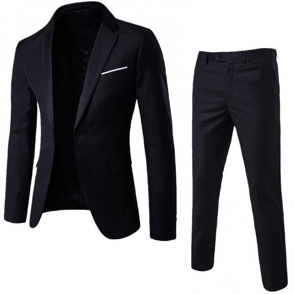 2Pcs/Set Plus Size Men Solid Color Long Sleeve Lapel Slim Button Business Fashion Suit for Office - Ecart