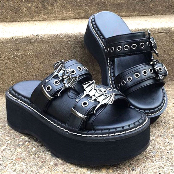 2021 Brand Black Gothic Vampire Cosplay Comfy Sole Heels Summer Fashion Platform Sandals Shoes Women Slipper Outdoor - Ecart