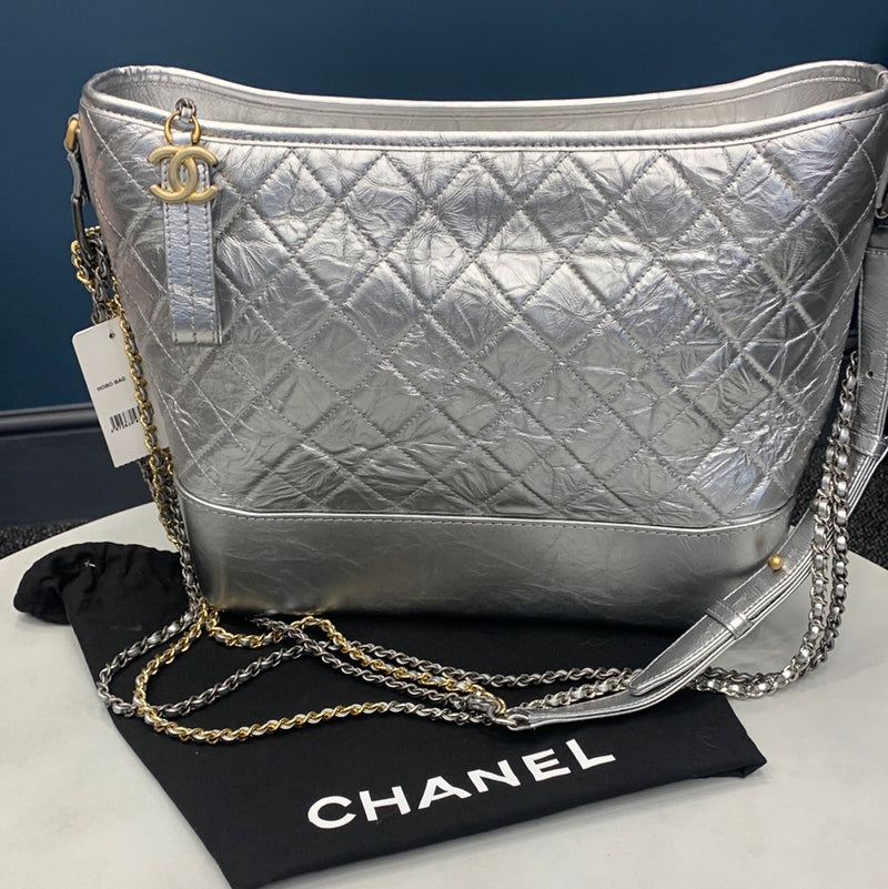 Chanel Gabrielle Silver Metallic Leather Hobo Bag Large Elite Hnw High End Watches Jewellery Art Boutique