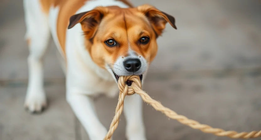 A dog playing tug-of-war with a rope toy