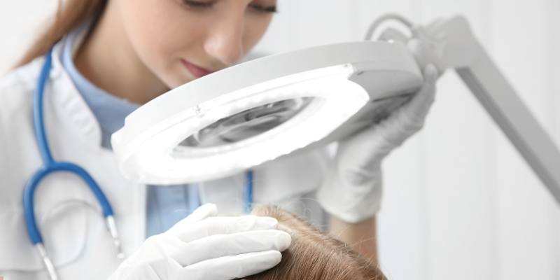 dermatologist checking hair loss