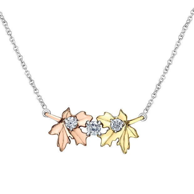 Tri-Colour Gold Leaf and Canadian Diamond Necklace