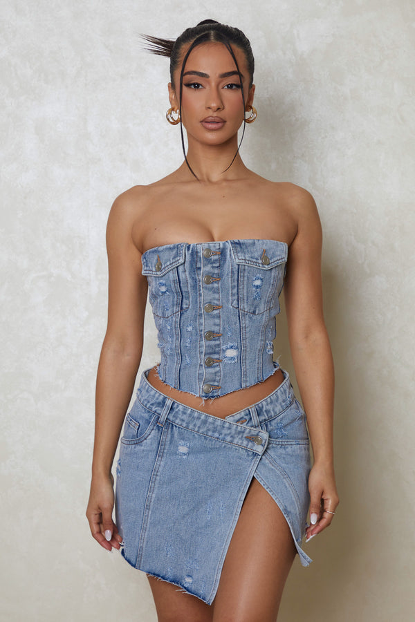 LACE UP DENIM CORSET TOP