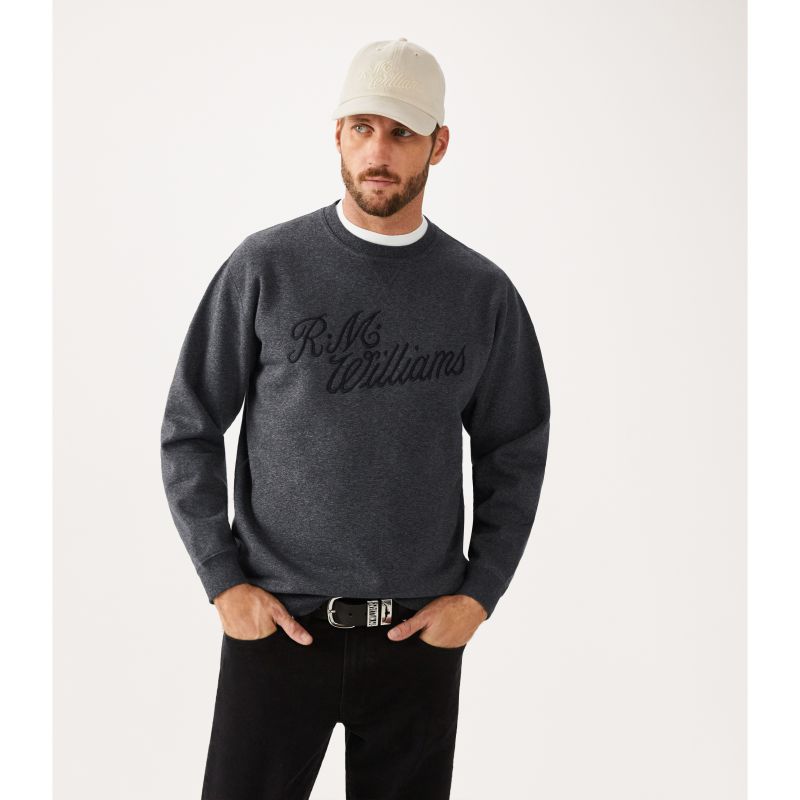 R M Williams Script Crew Neck Jumper - Khaki