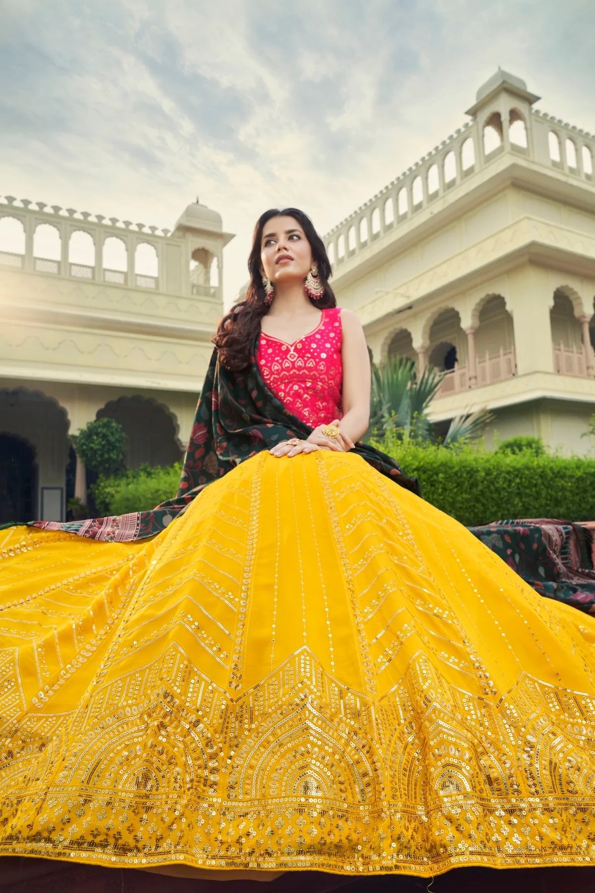 Bright Yellow Color Georgette Lehenga Choli with Sequin Work by PreeSmA