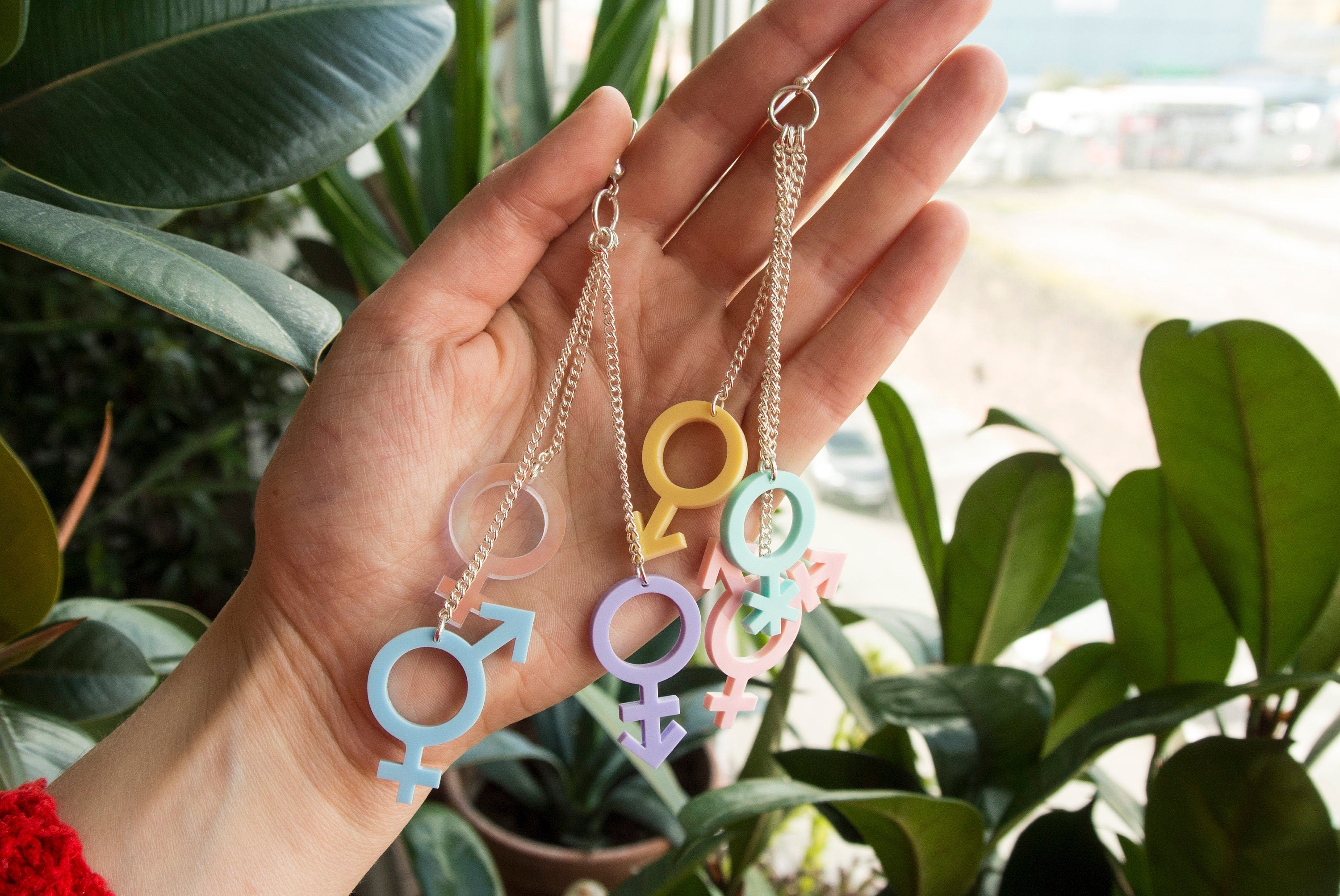 Transgender Female Inside Male Symbol - Two Section Stainless Steel LGBT  Pendant w/ Chain Necklace Included! - Pride Shack