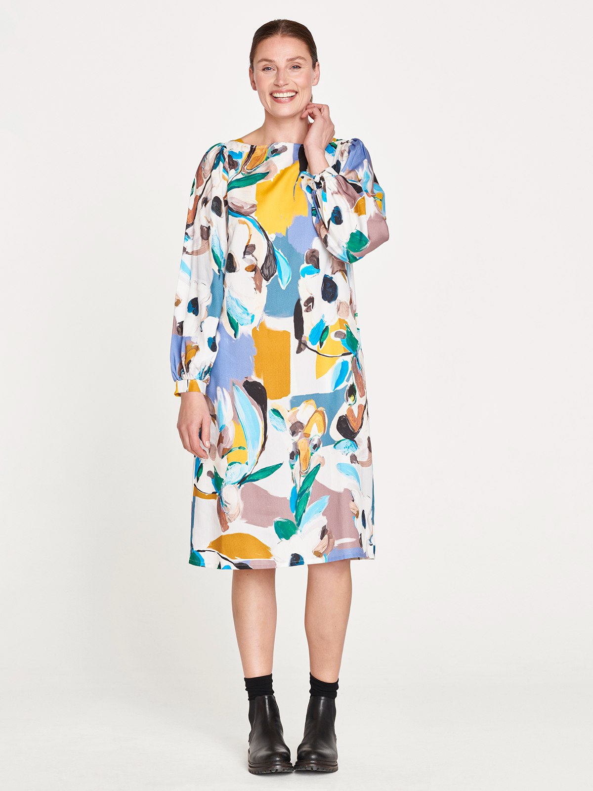 Soleil Tencel™ Printed Shift Midi Dress - Multi – Thought Clothing UK